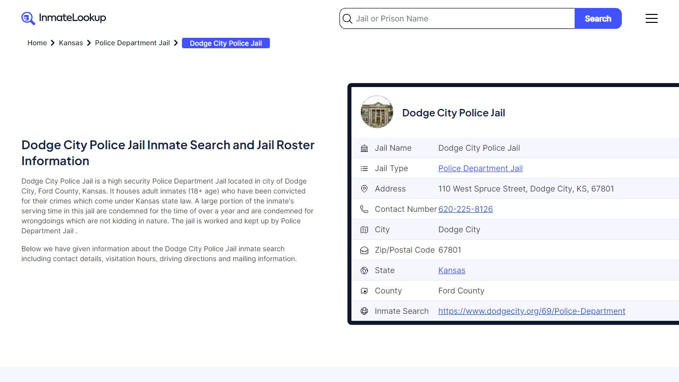 Dodge City Police Jail (KS) Inmate Search Kansas - Inmate Lookup